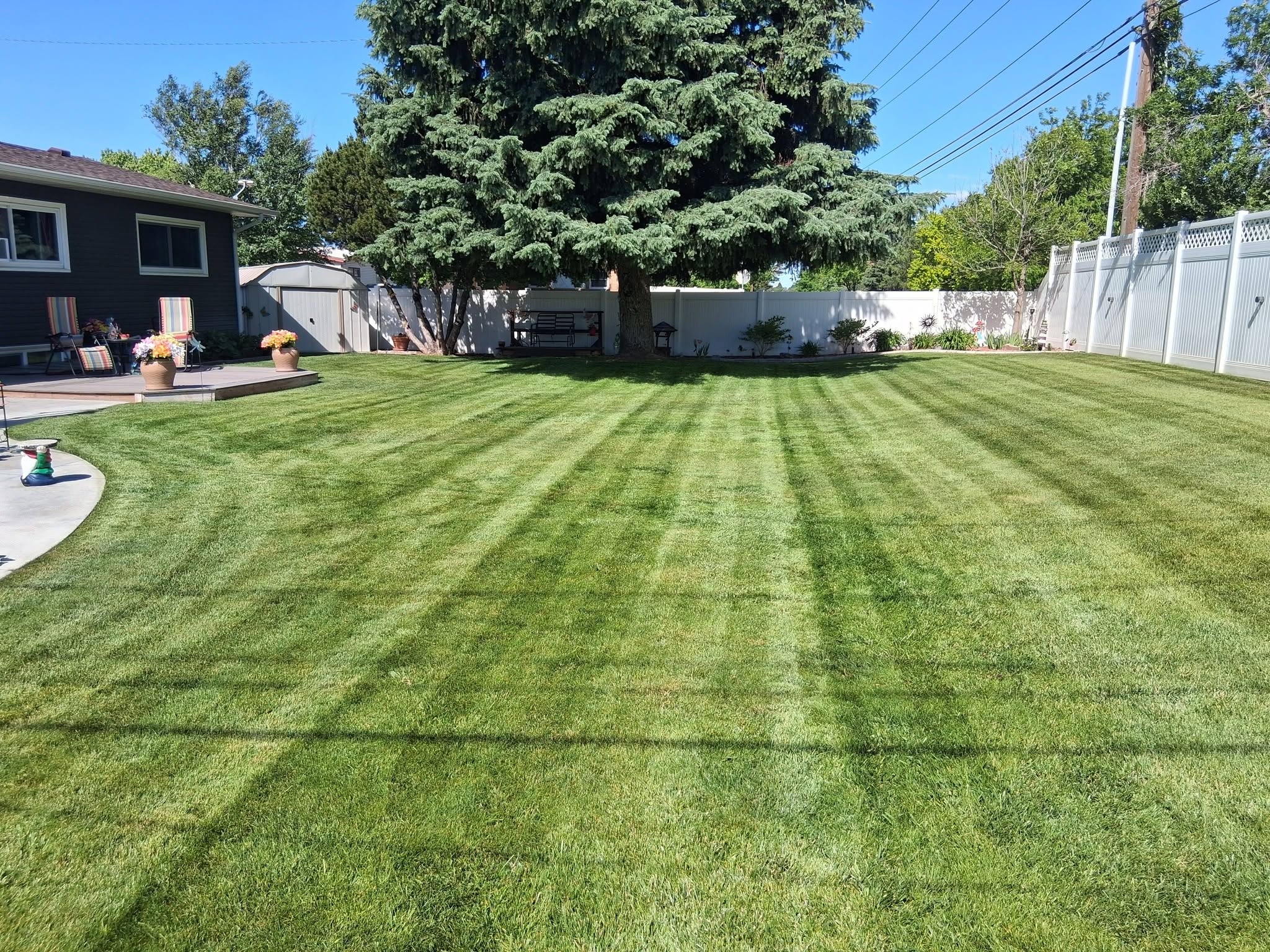 Striped, freshly mowed lawn in Idaho Falls